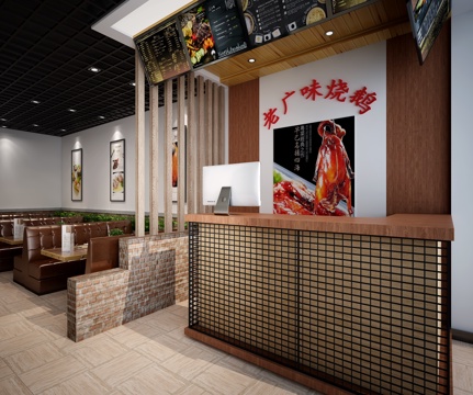  工业风广式烧鹅店 卡座沙发吧台3d模型 