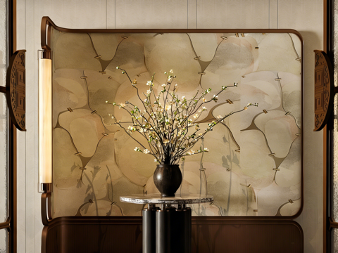  意式轻奢玄关 别墅玄关 玄关入户 酒店大堂 玄关柜 玄关摆件3d模型 