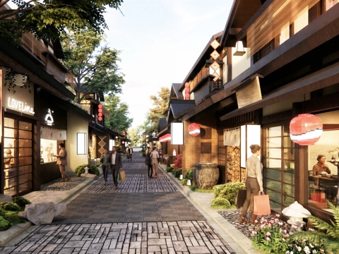 日式商业街su模型