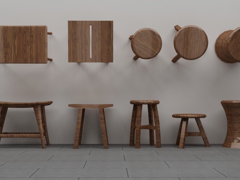  新中式矮凳组合3d模型 