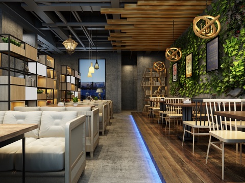  轻工业咖啡厅3d模型 