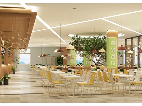  现代北欧风食堂餐厅3d模型 