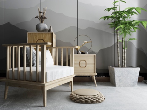  中式沙发组合 盆景 盆栽3d模型 