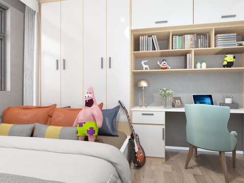  现代榻榻米卧室儿童房3d模型 
