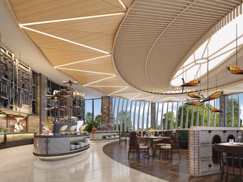  日式时尚餐厅3d模型 