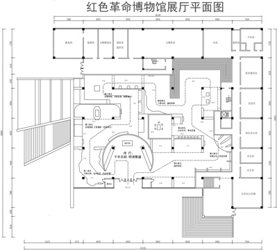 红色革命博物馆展厅平面图cad施工图