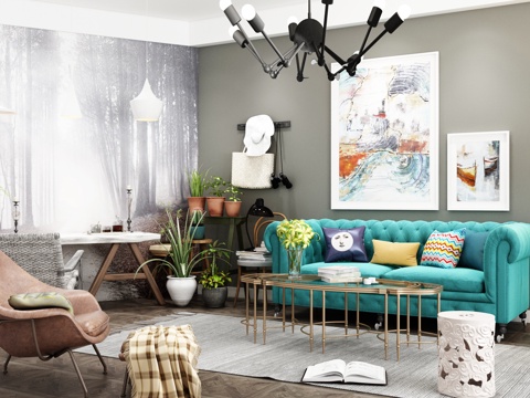  北欧沙发茶几组合3d模型 