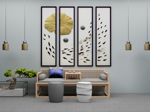  新中式茶几沙发组合3d模型 