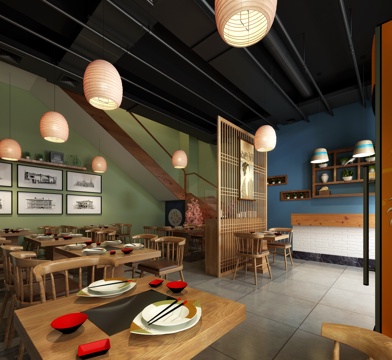  日式餐厅 吊灯 餐桌椅3d模型 