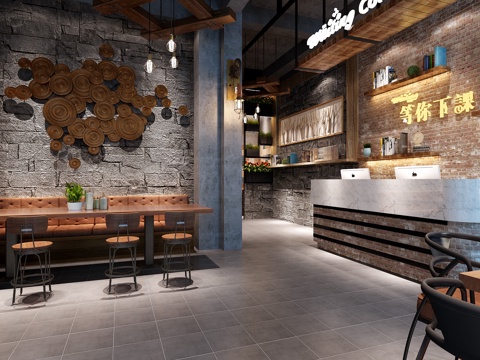  工业风咖啡厅3d模型 