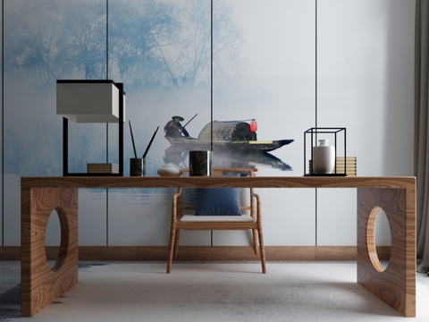  现代茶几沙发组合挂画 地毯 水墨画背景墙3d模型 