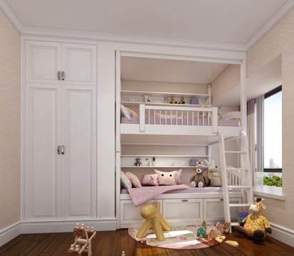  现代儿童房 上下床3d模型 