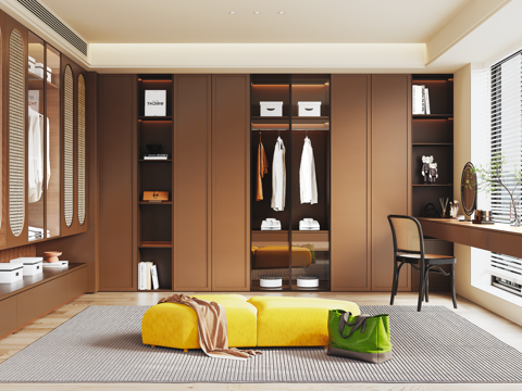  中古风衣帽间 衣柜 阳台化妆桌椅3d模型 