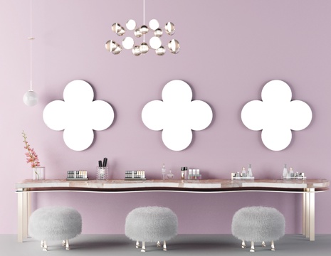  梳妆台 现代吊灯 长毛凳子  装饰品  镜子 更衣室3d模型 