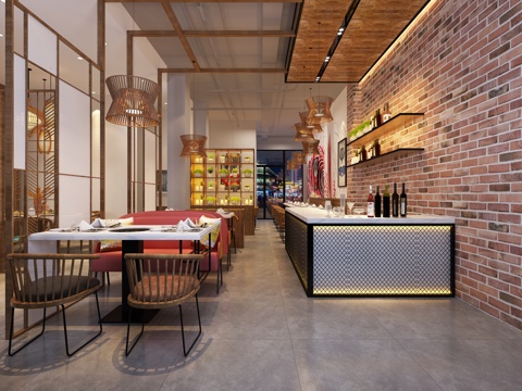  日式餐厅 铁艺吧台 吊灯3d模型 