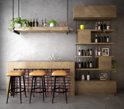  工业风吧台椅 吧台模型3d模型 