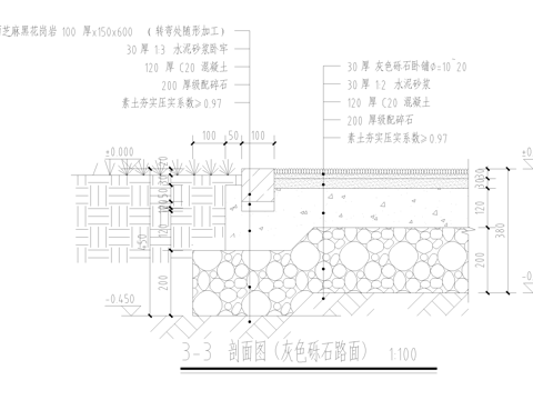 砾石铺装 人行道 灰色砾石路面园路cad施工图
