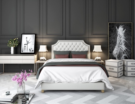  现代床具 装饰 边柜组合3d模型 