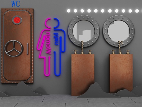  工业风台盆柜 镜子3d模型 