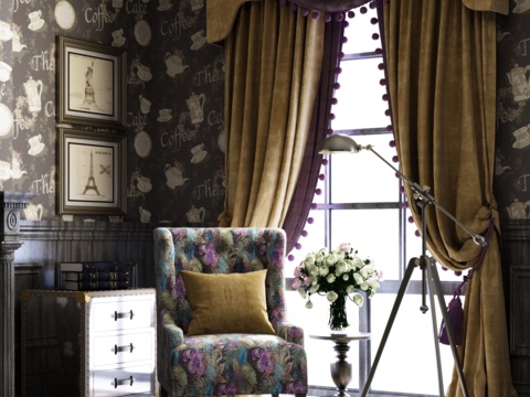  美式单人沙发组合3d模型 