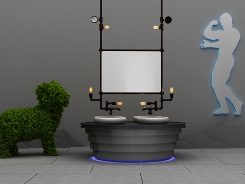  工业风台盆柜镜子组合3d模型 