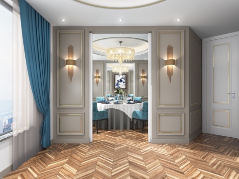  欧式简约餐厅包间3d模型 