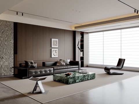  现代意式客厅 沙发茶几 多人沙发 休闲椅 落地灯 地毯3d模型 