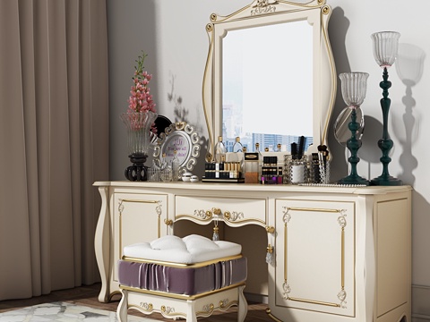  欧式梳妆桌椅组合3d模型 