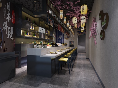  日式料理餐厅 前台3d模型 