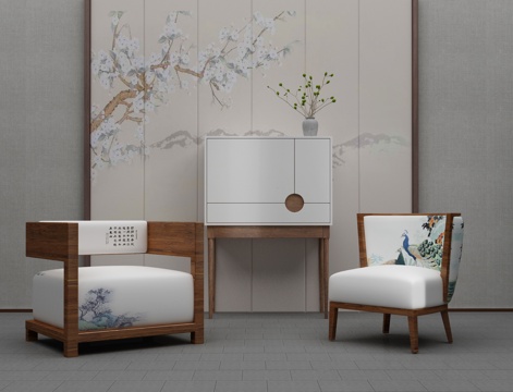  新中式茶几沙发组合3d模型 