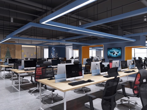  现代办公室公共办公区域3d模型 