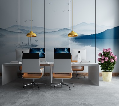  现代办公桌座椅组合3d模型 