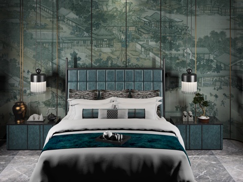  现代卧室床具组合3d模型 