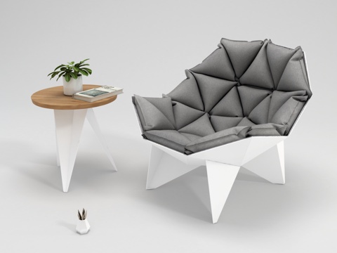  现代布艺单人沙发 木质圆形边几3d模型 