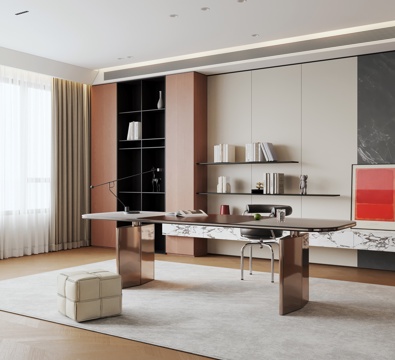  现代简约书房  意式极简书房 开放式书房3d模型 