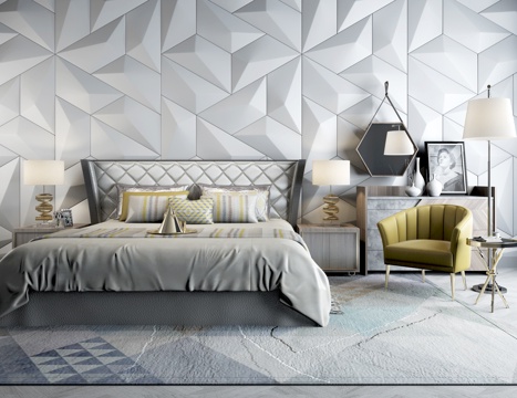  现代床具组合 装饰边柜 床头柜 落地灯3d模型 