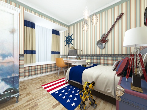  欧式古典儿童房 吉他美国队长盾牌3d模型 