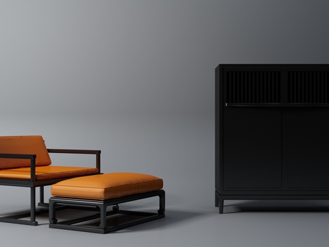  新中式休闲椅 柜子 书柜3d模型 