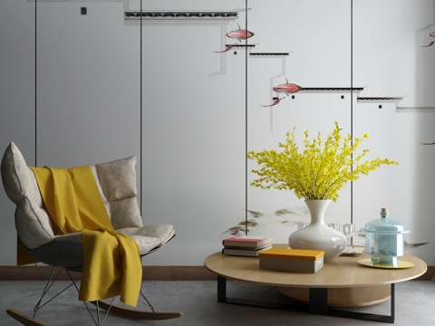  现代茶几沙发组合 背景墙3d模型 