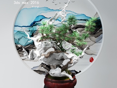 中式松树盆景3d模型 