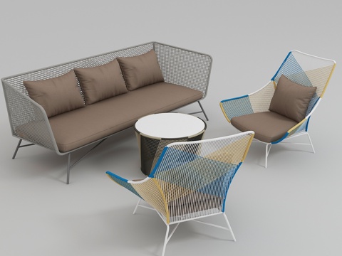  日式沙发藤椅组合3d模型 