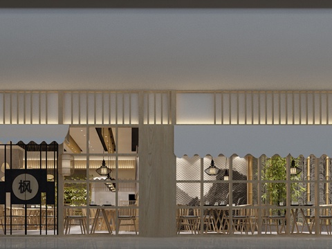  禅意风格日式料理店  日式料理门头  日式灯具3d模型 