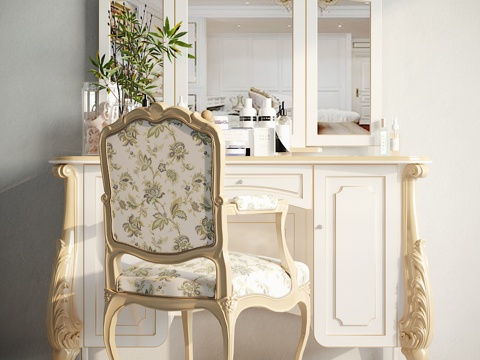  欧式梳妆台椅子摆件组合3d模型 