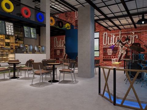  工业风咖啡厅3d模型 