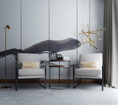  新中式茶几椅子组合3d模型 