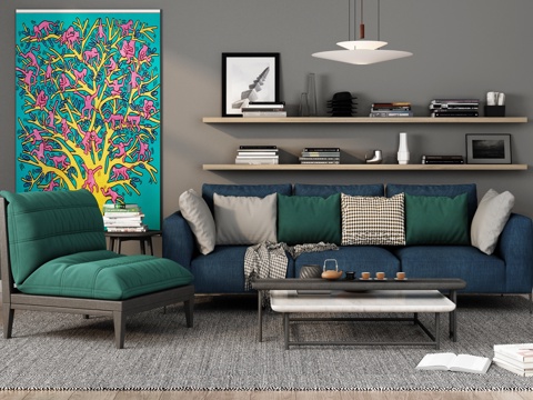  北欧沙发茶几组合 吊灯 沙发茶几3d模型 