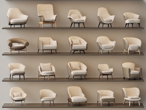  现代单人沙发 沙发椅 休闲椅 布艺沙发3d模型 