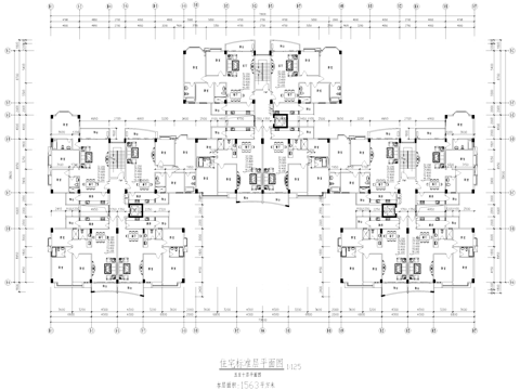 一梯四户小高层建筑平面户型图CAD施工图cad施工图