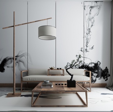  中式茶几沙发组合3d模型 