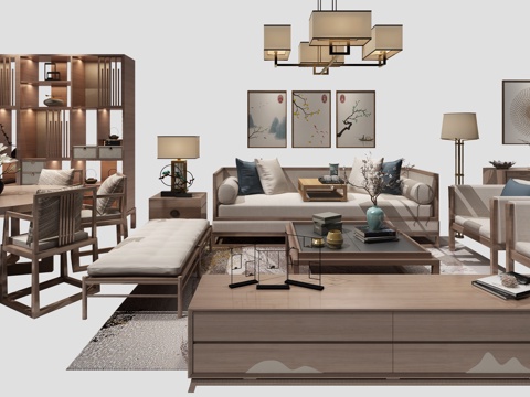  日式沙发餐桌组合3d模型 